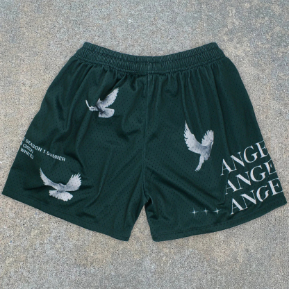 Men's Peace Dove Angel Faith Printed Casual Mesh Shorts | HellxCity 