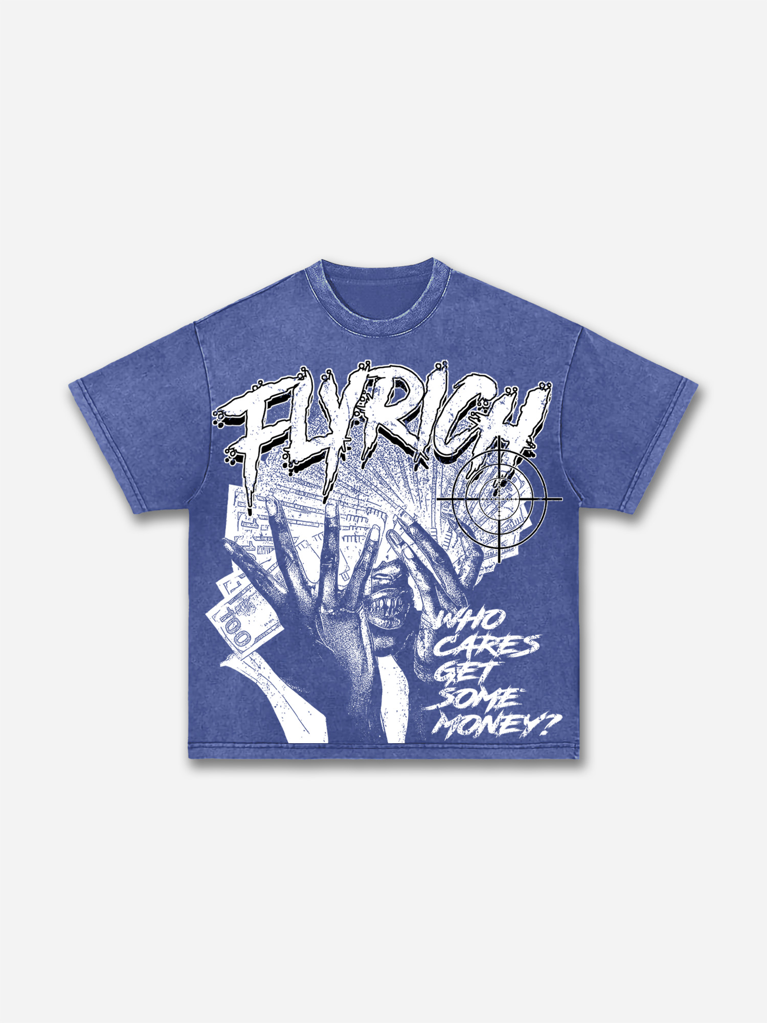 Fly Rich Get Some Money Print Acid Wash T-shirt | HellxCity 