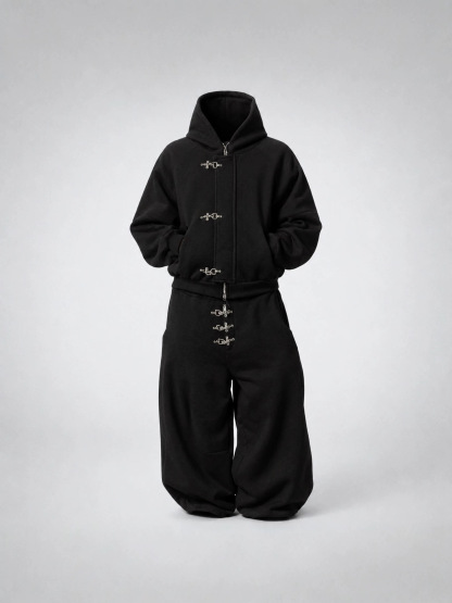 Y2k Retro Punk Gothic Gold Airplane Button Tracksuit