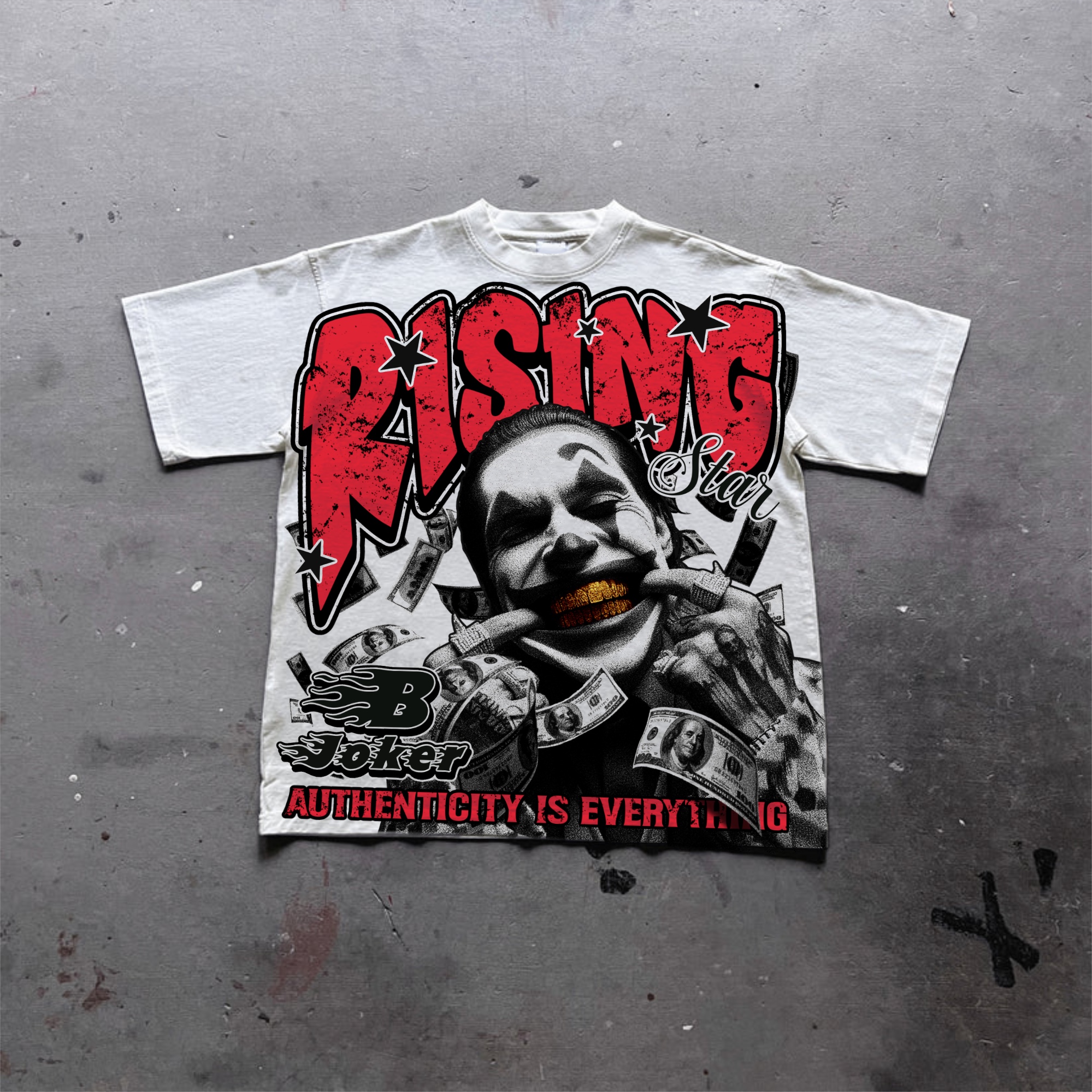Hellxcity Joker Money On The Street Authenticity Is The Most Important Old Graphic T-shirt | HellxCity 