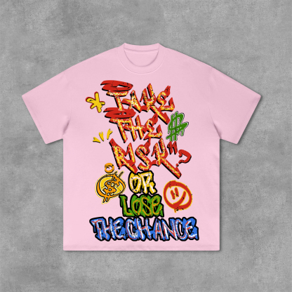 Hellxcity Vintage "Take The Risk" Or "Lose The Chance" Graphic Print Cotton T-Shirt | HellxCity 