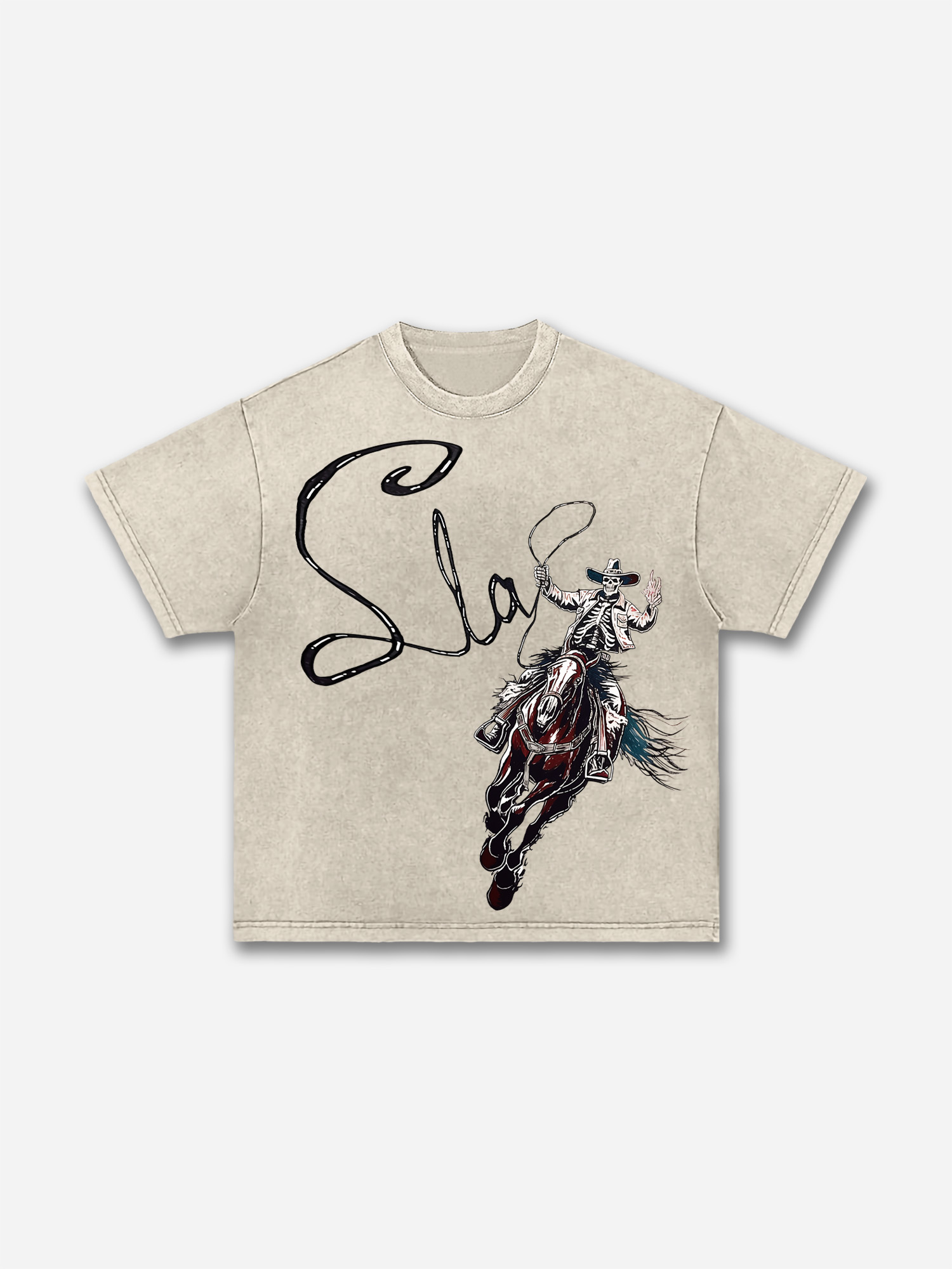Skeleton Cowboy Acid Wash T-shirt | HellxCity 