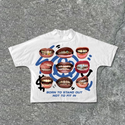 Hellxcity Lips Diamond Breaths Graphic Cropped T-Shirts | HellxCity 