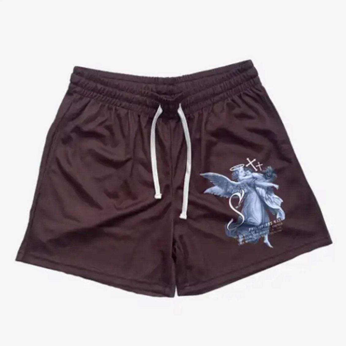 Men's Streetwear Style Angel And Cross Printed Casual Mesh Shorts | HellxCity 