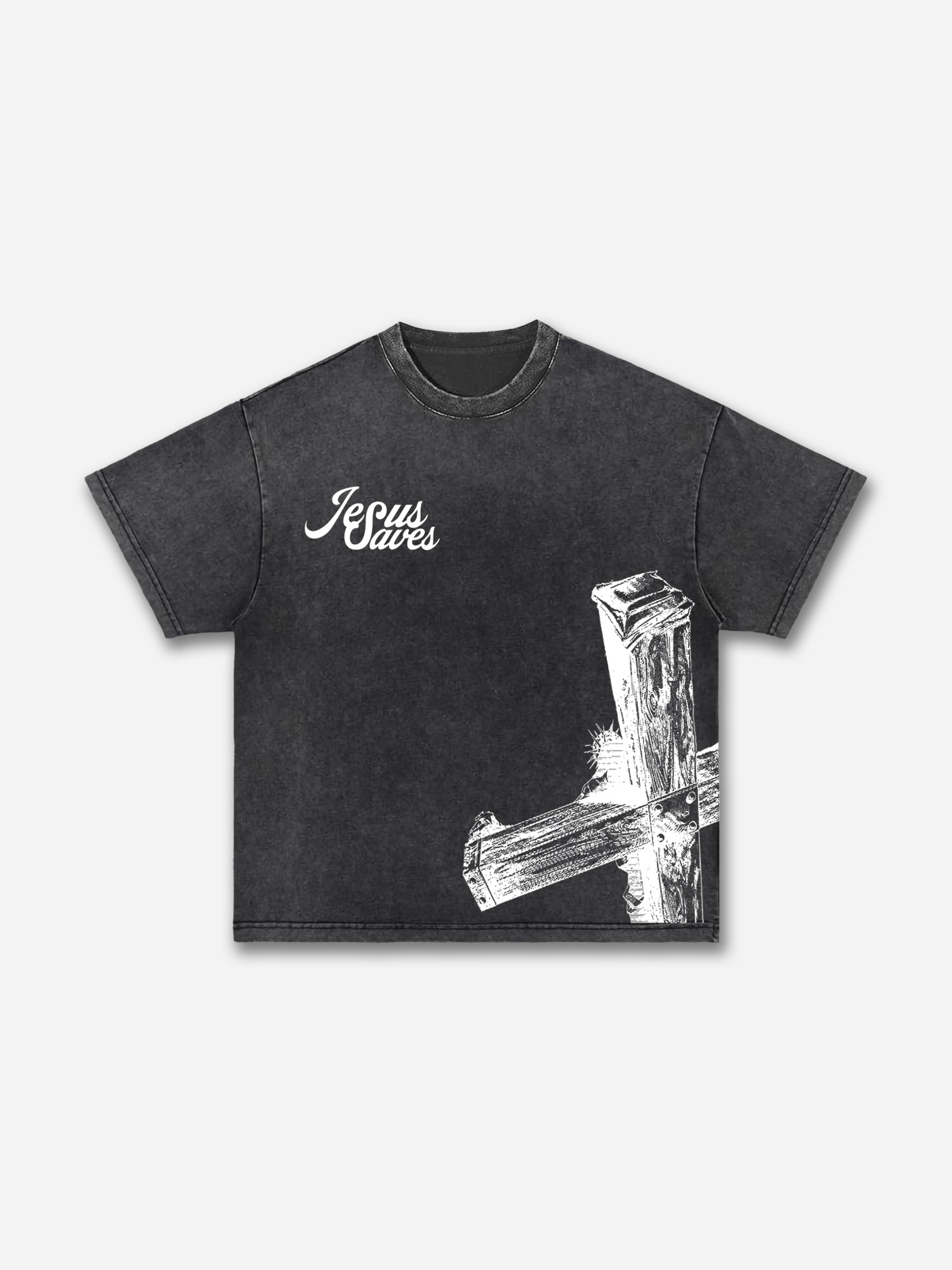 Hellxcity Casual Jesus Saves Graphic Washed T-Shirt | HellxCity 