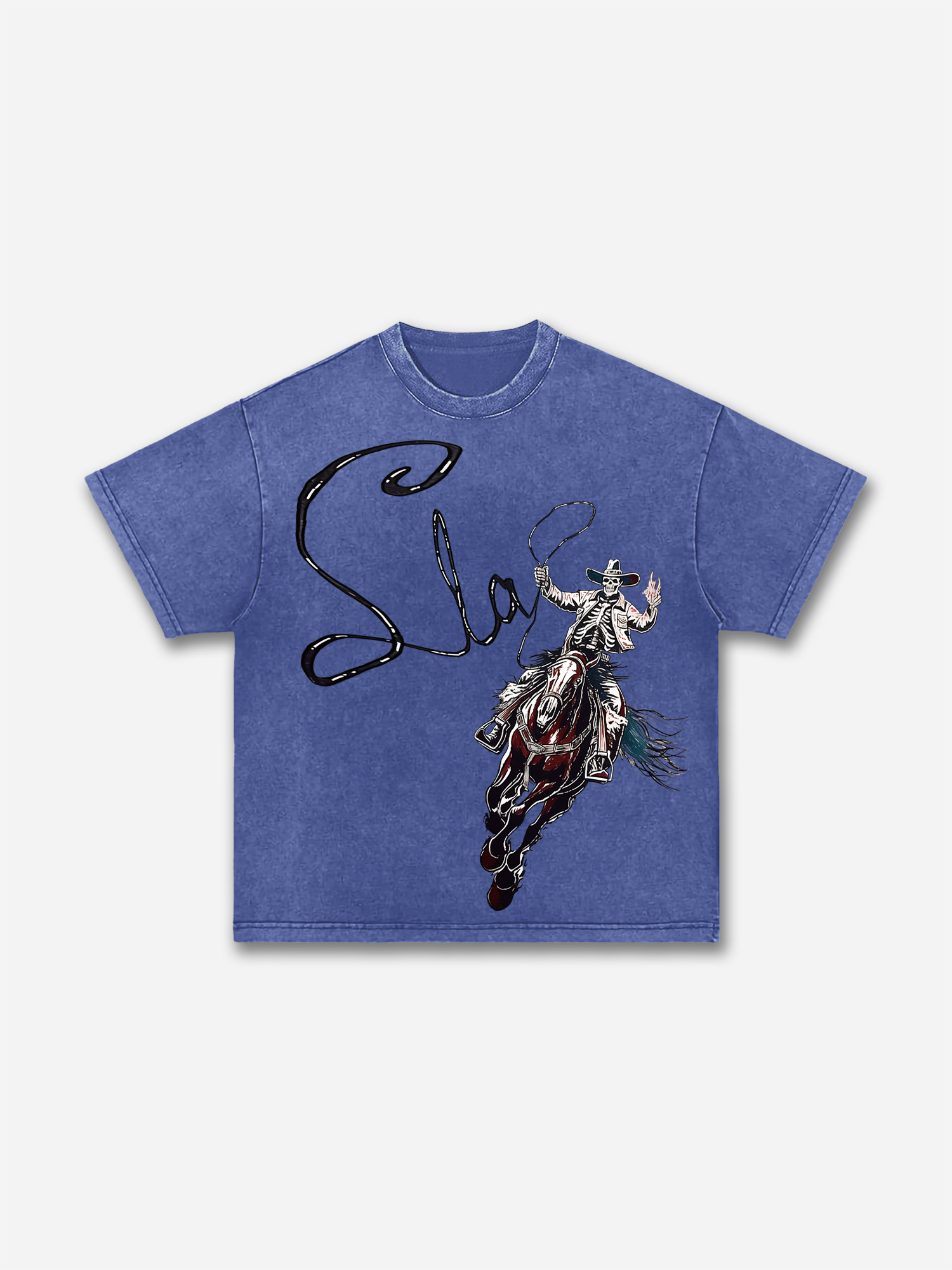Skeleton Cowboy Acid Wash T-shirt | HellxCity 