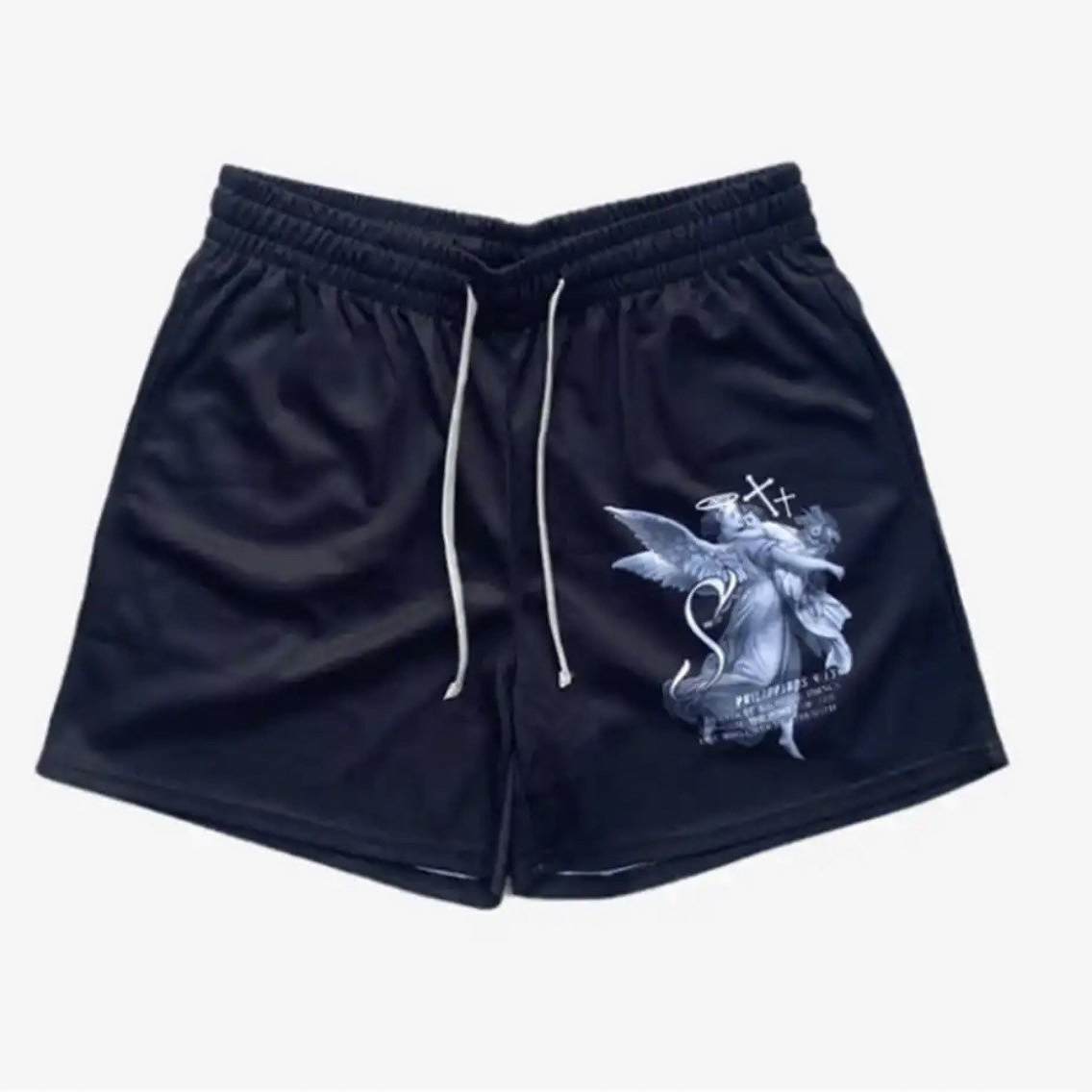 Men's Streetwear Style Angel And Cross Printed Casual Mesh Shorts | HellxCity 