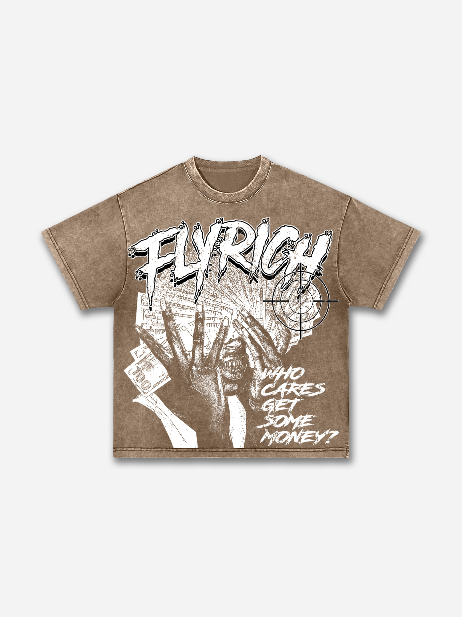 Fly Rich Get Some Money Print Acid Wash T-shirt | HellxCity 