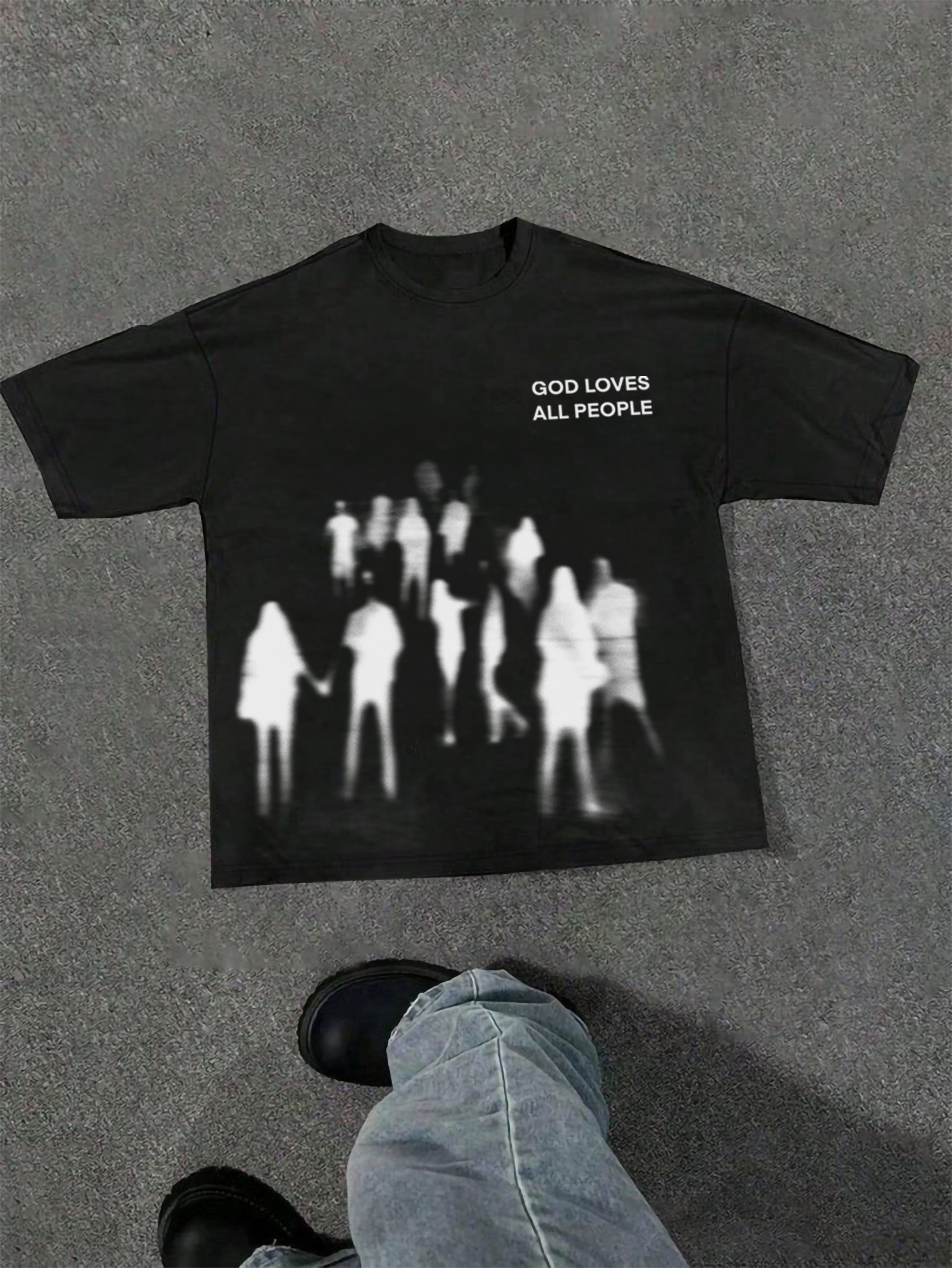 God Loves The World Vintage Abstract Figure Graphic Cotton T-shirt | HellxCity 