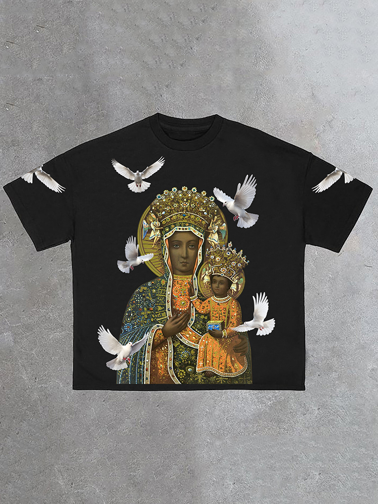 Hellxcity Men's Black Madonna And Child Cotton T-Shirt | HellxCity 