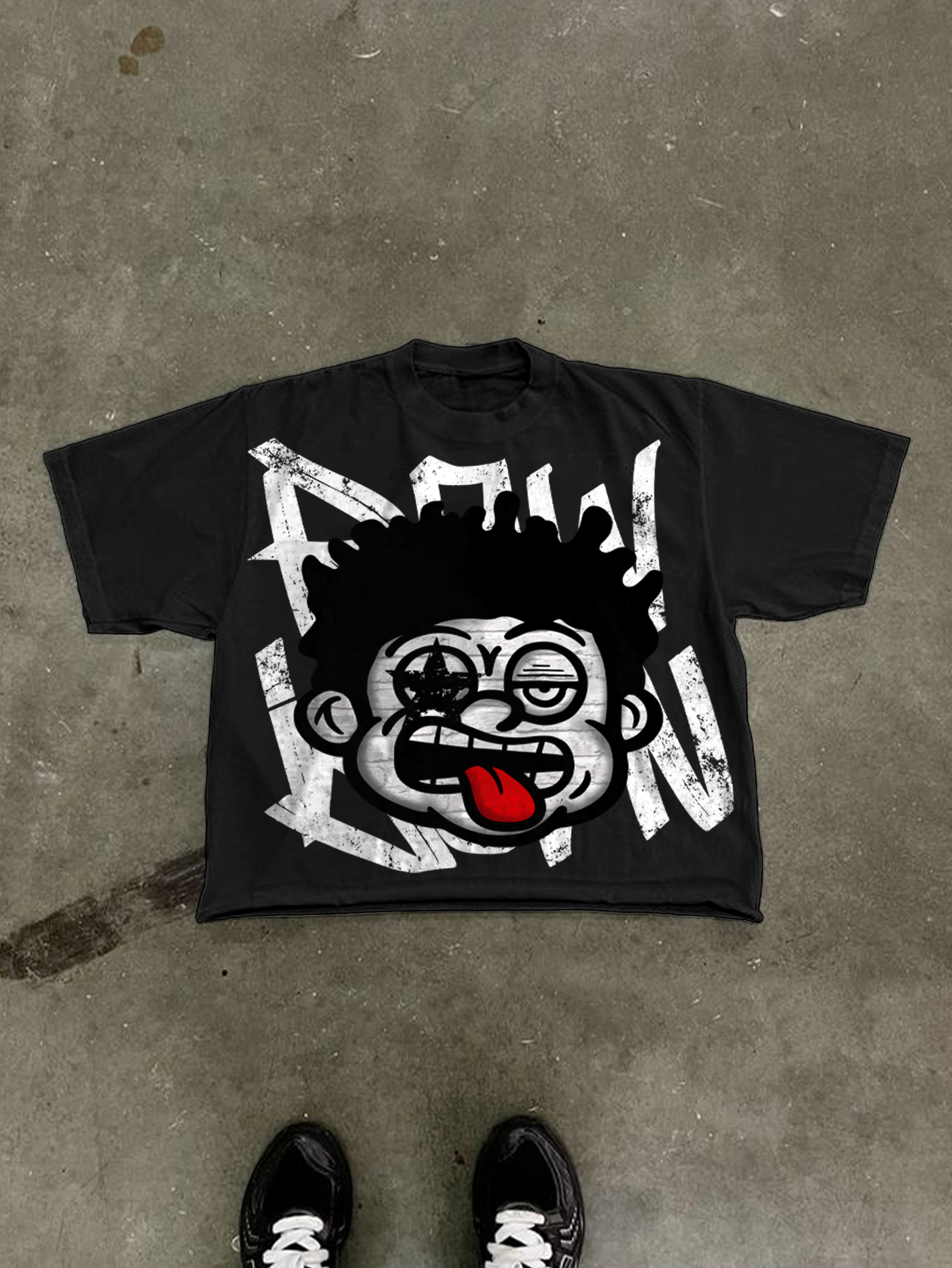 Big Face Retro Cartoon Graphic Cropped T-shirt | HellxCity | tee,Cropped T-Shirts