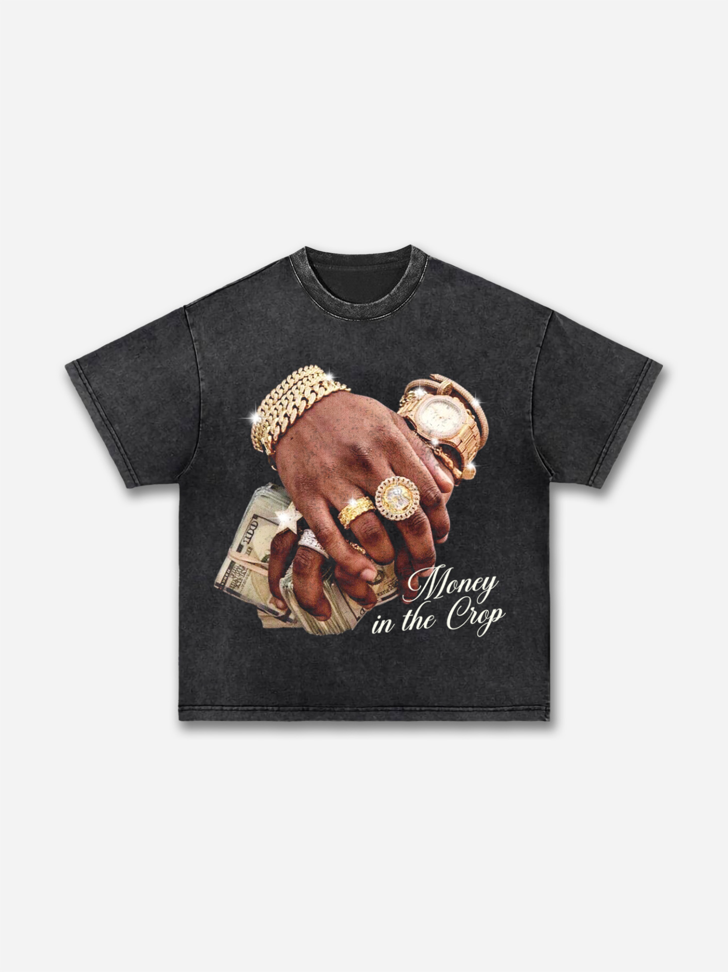 Money In The Bank Jewelry Graphic Acid Wash T-shirt | HellxCity 