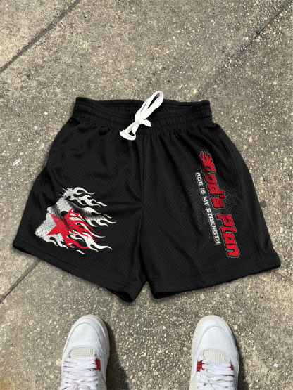 Hellxcity Trust God's Plan Flame Jesus Graphic Drawstring Shorts | HELLXCITY 