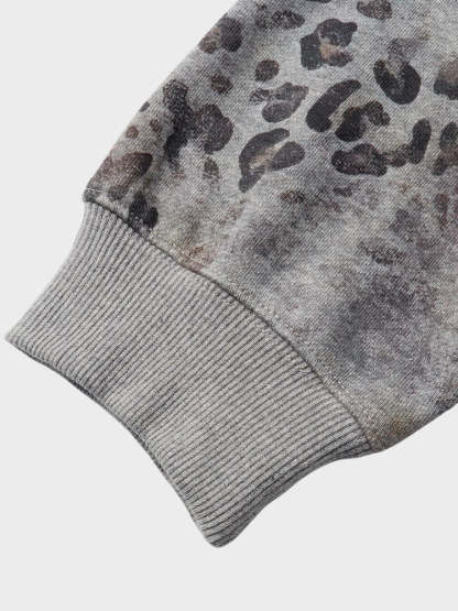 Retro Rhinestone Leopard Print Zip-up Hoodie