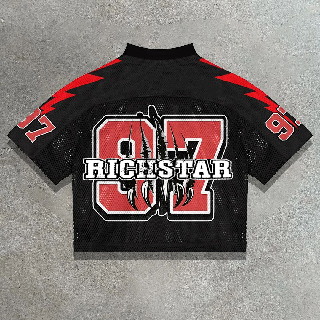 Hellxcity Vingate Richstar No 97 Devil's Claws Graphics Blokecore V-Neck Mesh Jersey | HELLXCITY 