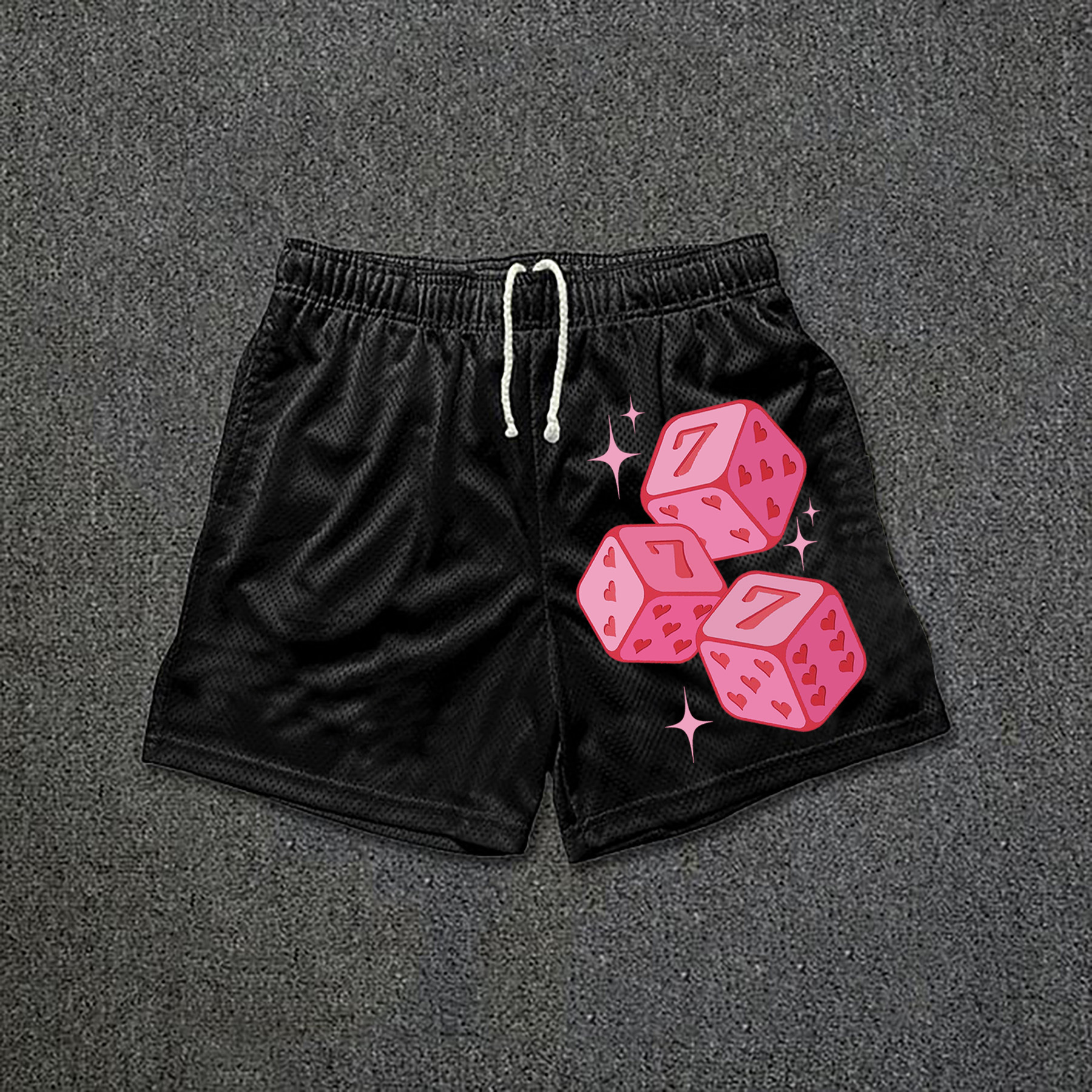 Hellxcity Pink 777 Fun Dice Graphic Print Basketball Mesh Shorts | HELLXCITY 