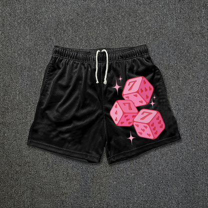 Hellxcity Pink 777 Fun Dice Graphic Print Basketball Mesh Shorts | HELLXCITY 