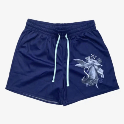 Men's Streetwear Style Angel And Cross Printed Casual Mesh Shorts | HellxCity 
