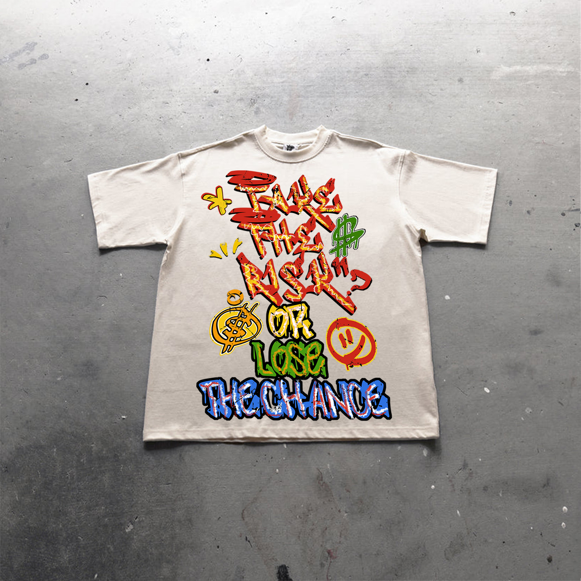 Hellxcity Vintage "Take The Risk" Or "Lose The Chance" Graphic Print Cotton T-Shirt | HellxCity 