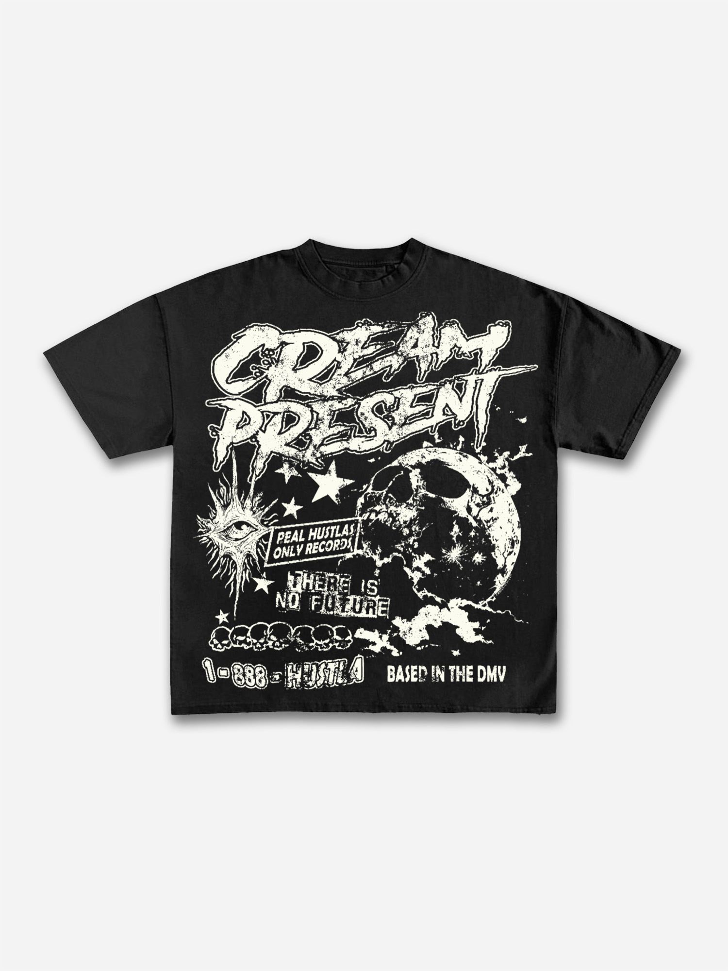 Cream Present Aged Vintage Dark Skull Graphic Cotton T-shirt | HellxCity 