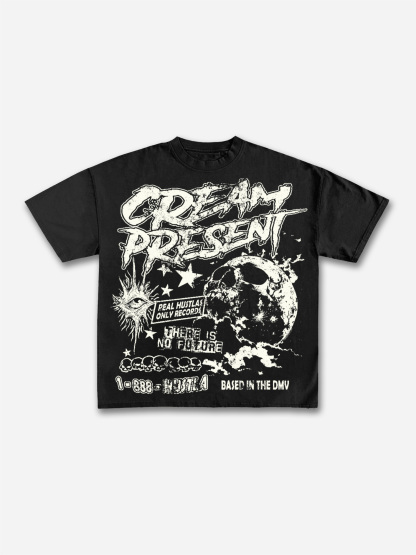 Cream Present Aged Vintage Dark Skull Graphic Cotton T-shirt | HellxCity 