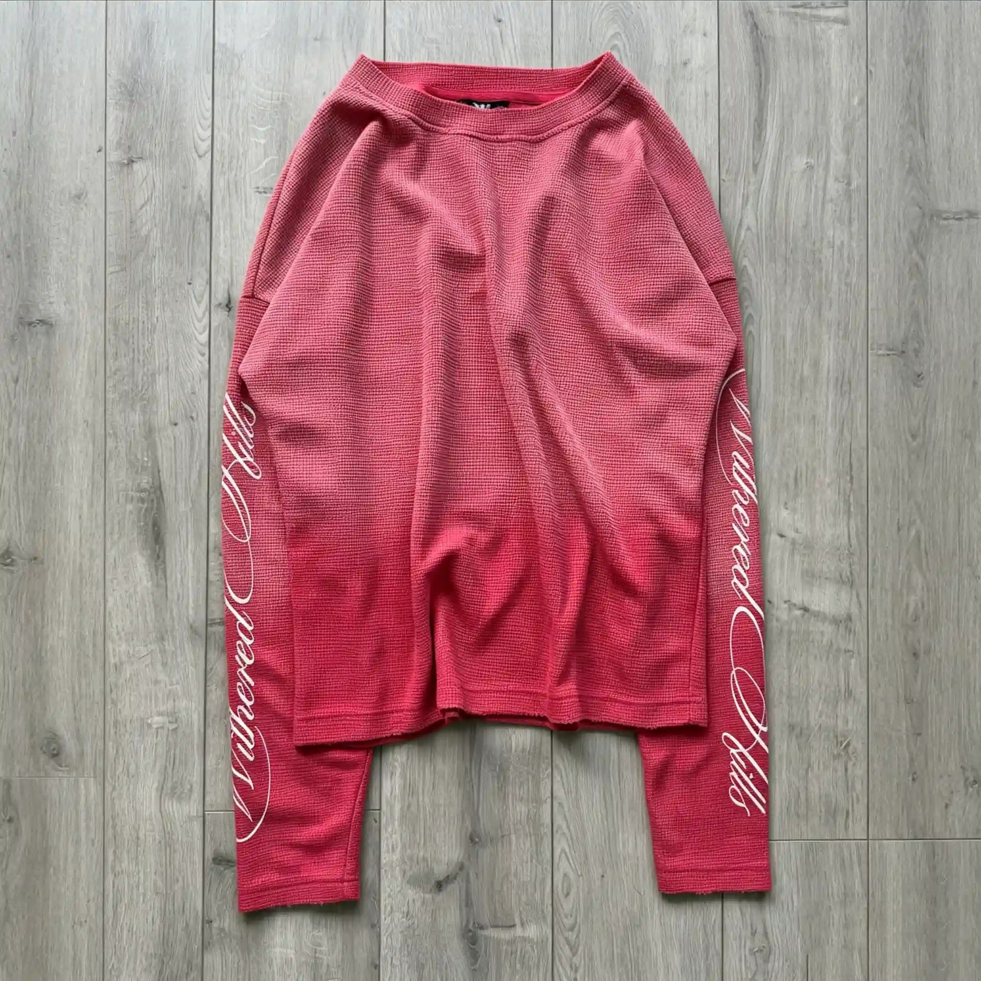 Retro Gradient Distressed Waffle Long-sleeved T-shirt