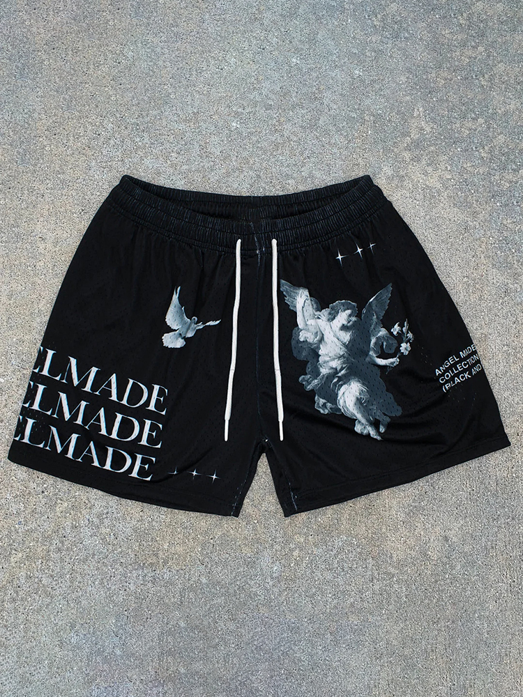 Men's Peace Dove Angel Faith Printed Casual Mesh Shorts | HellxCity 