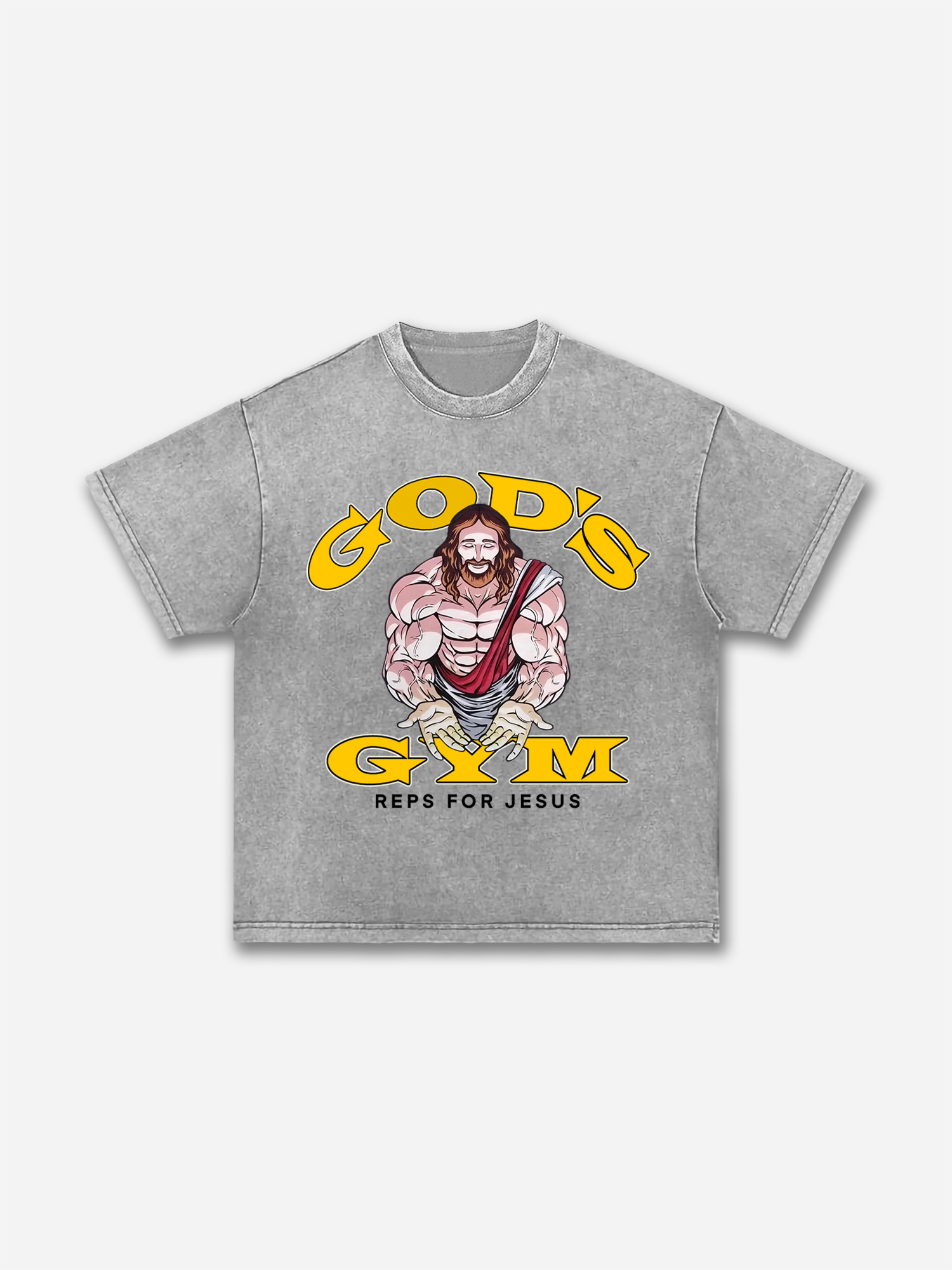 God's Gym Reps For Jesus Fitness Graphic Acid Wash T-shirt | HellxCity 