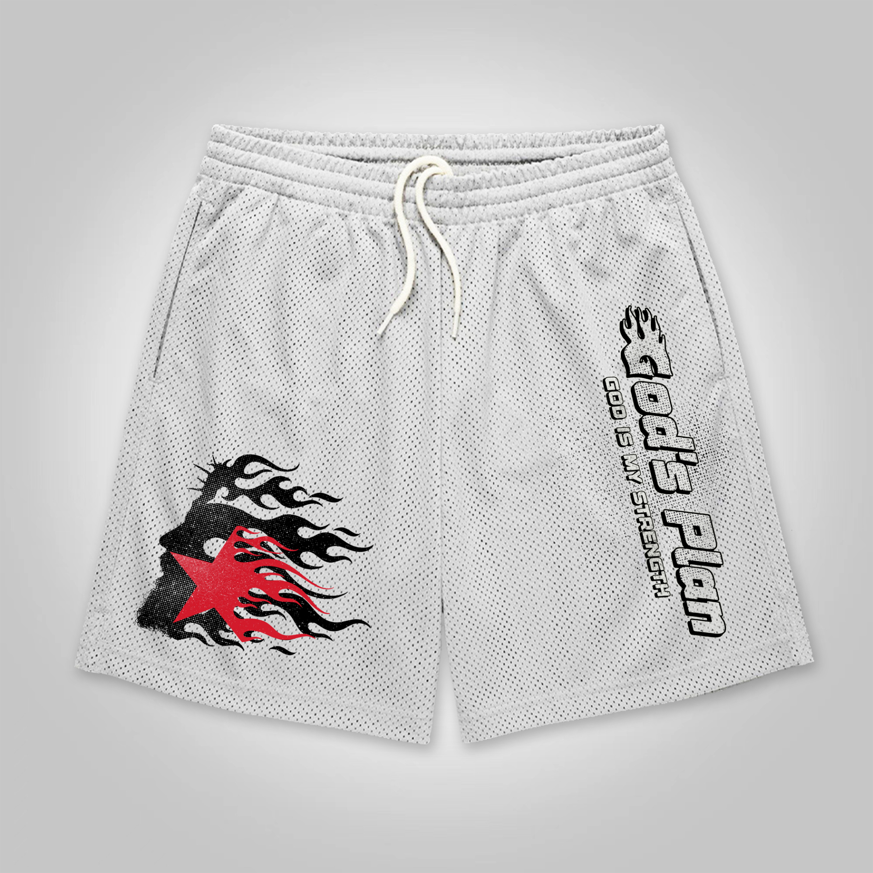Hellxcity Trust God's Plan Flame Jesus Graphic Drawstring Shorts | HELLXCITY 