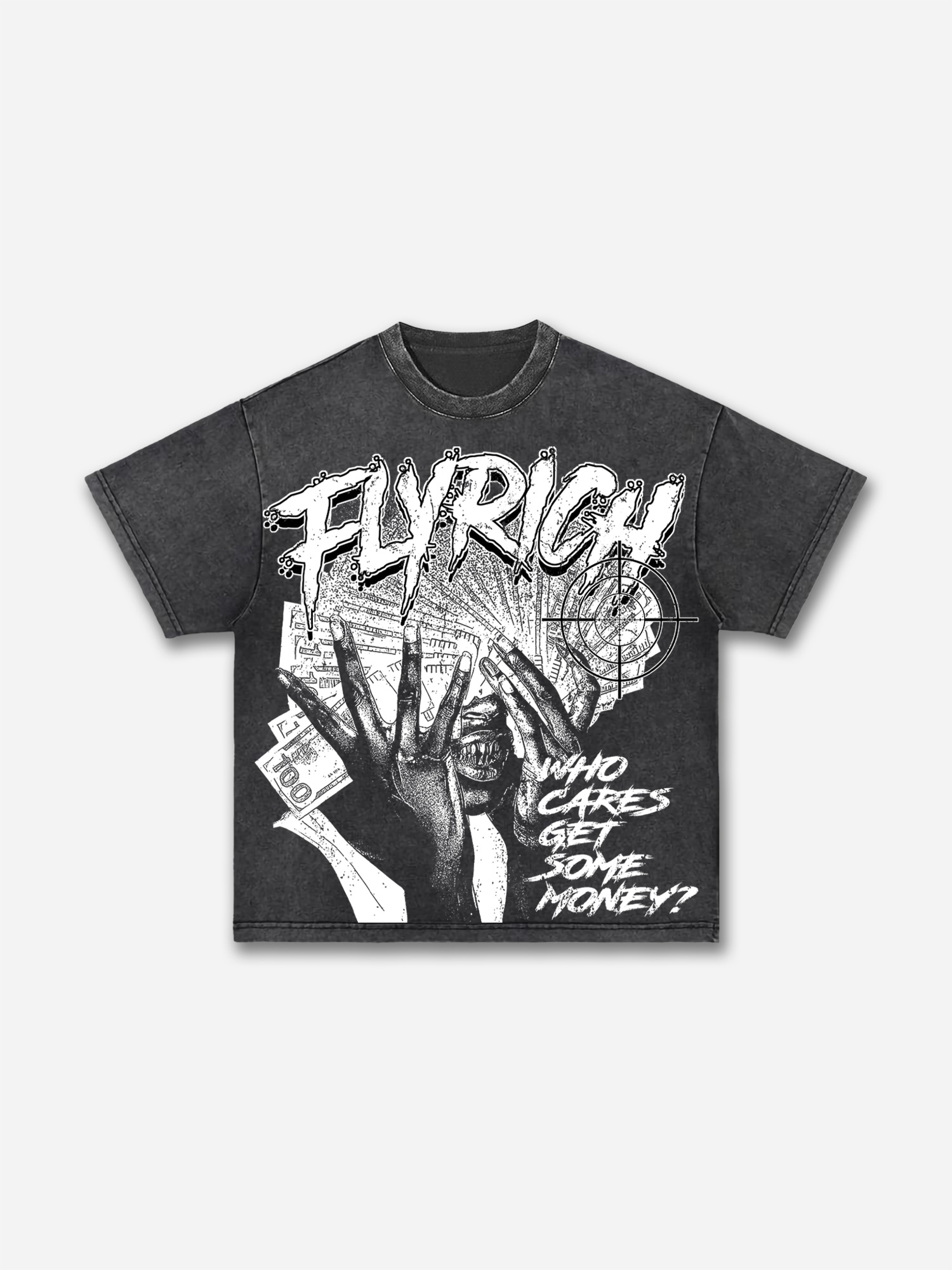 Fly Rich Get Some Money Print Acid Wash T-shirt | HellxCity 