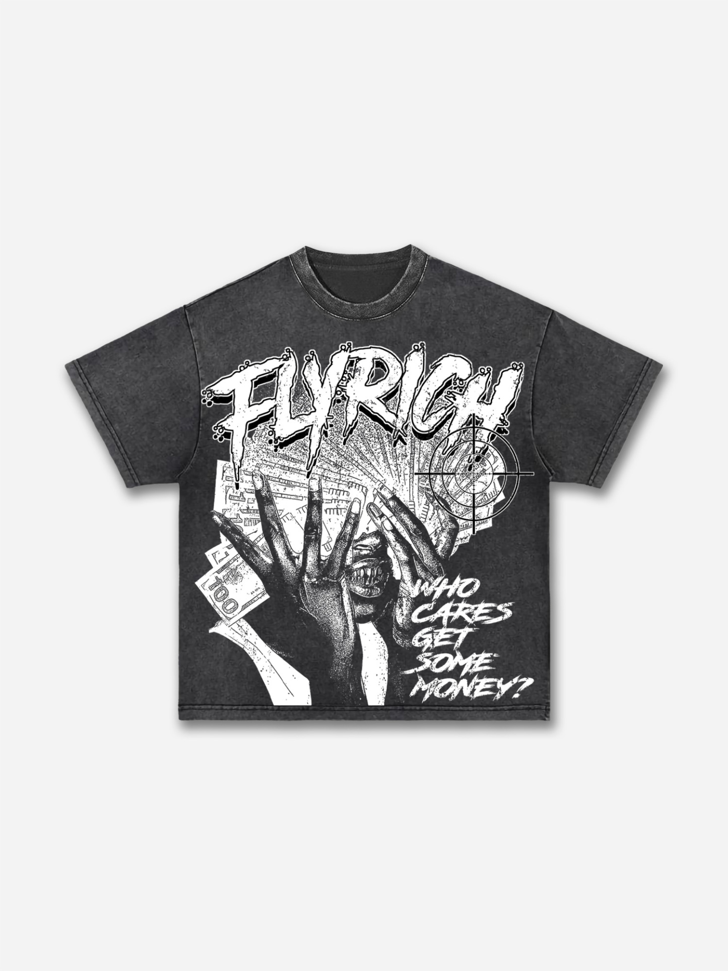 Fly Rich Get Some Money Print Acid Wash T-shirt | HellxCity 