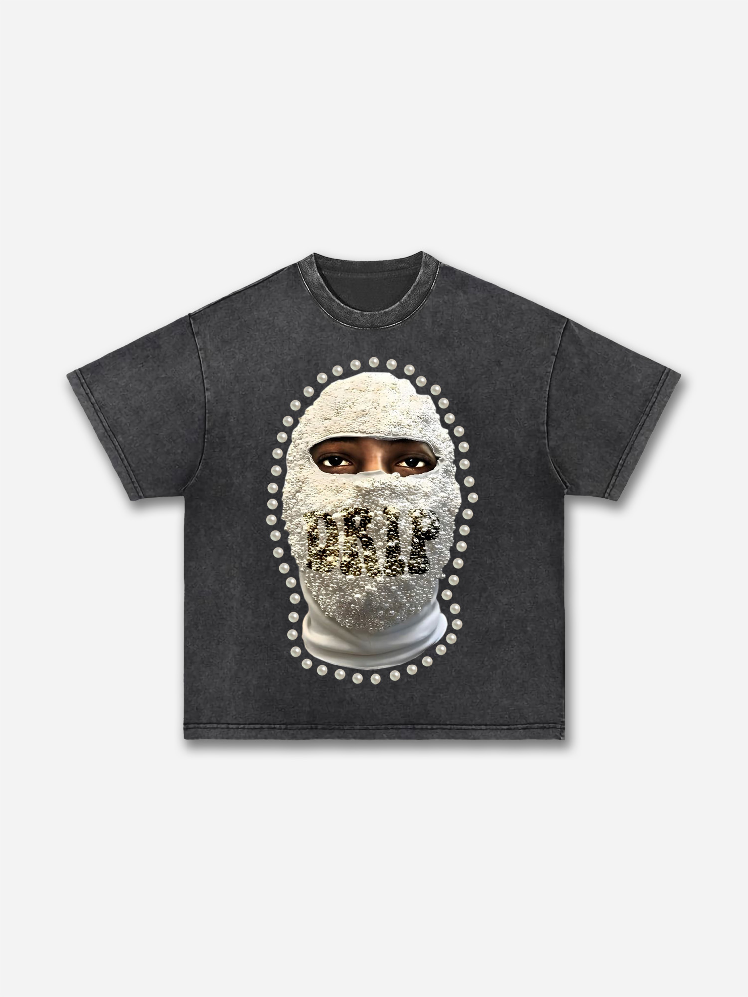 'drip' Street Gang Pearl Mask Graphic Acid Wash T-shirt | HellxCity 