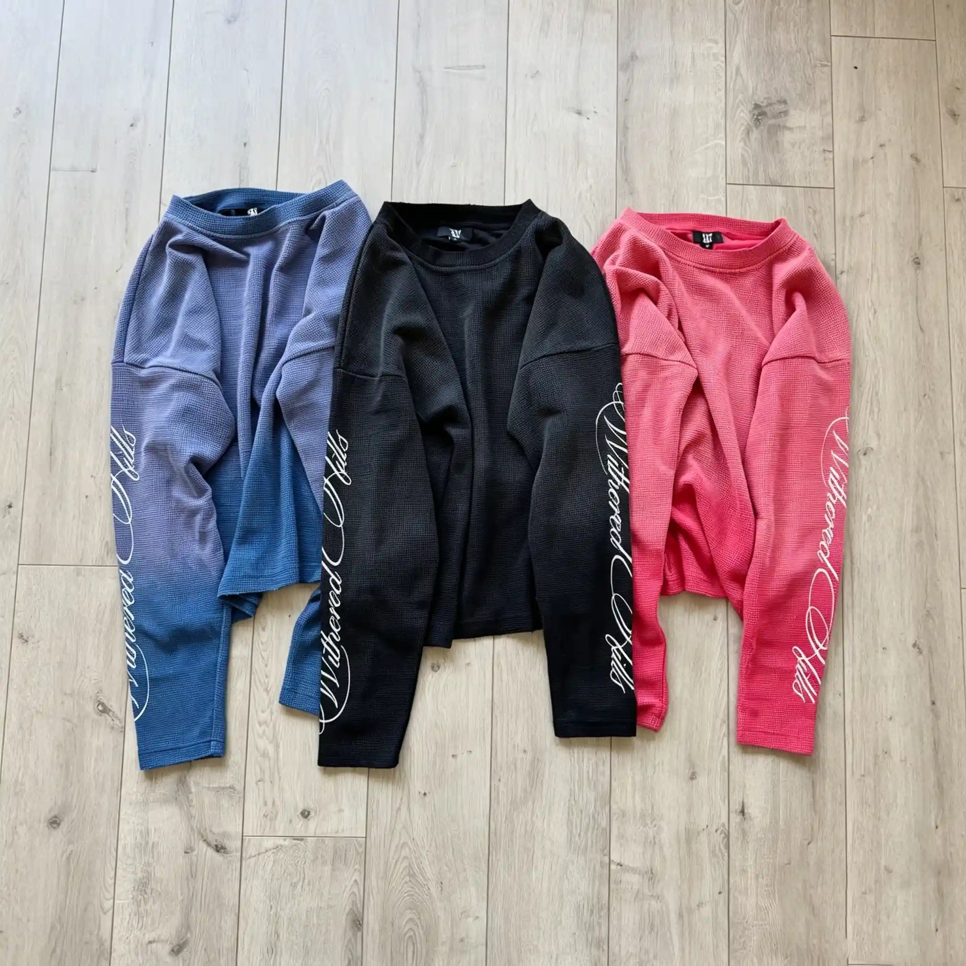 Retro Gradient Distressed Waffle Long-sleeved T-shirt