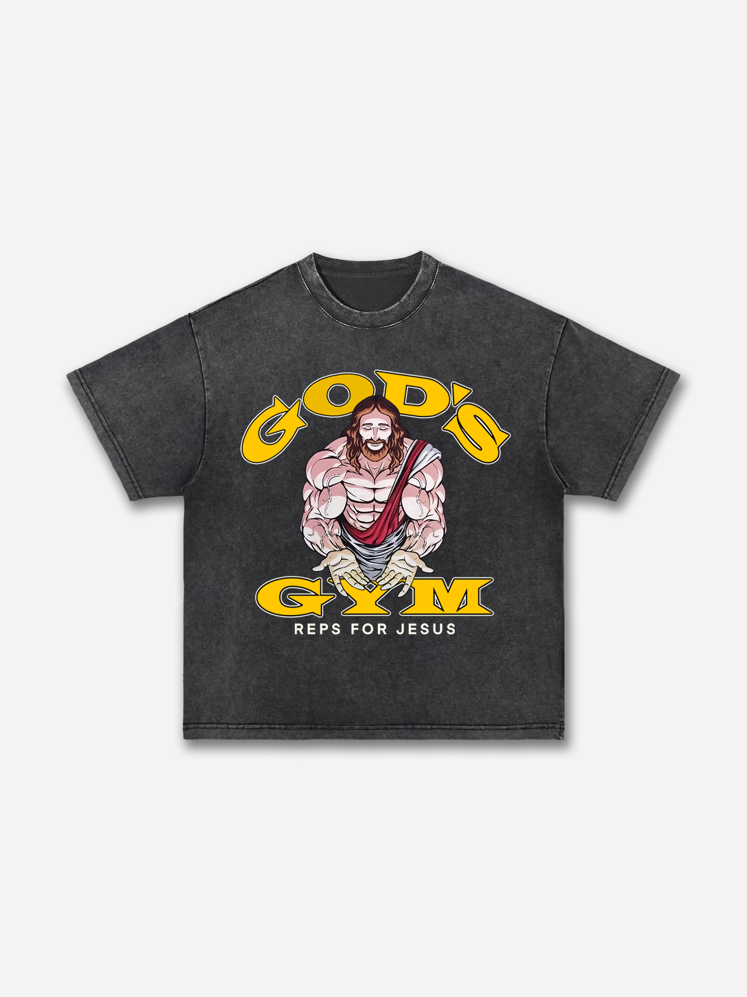 God's Gym Reps For Jesus Fitness Graphic Acid Wash T-shirt | HellxCity 