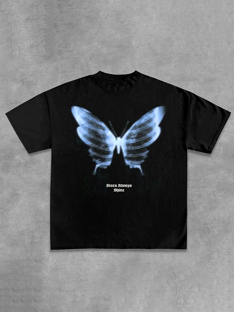 Hellxcity Cotton Shadow Skeleton Butterfly Short-Sleeved T-Shirt | HellxCity 