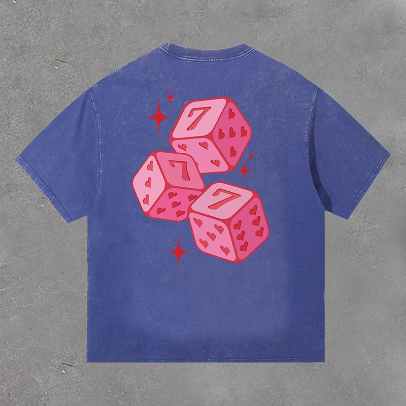 Hellxcity Street Pink 777 Fun Dice Print Washed T-Shirt | HellxCity 