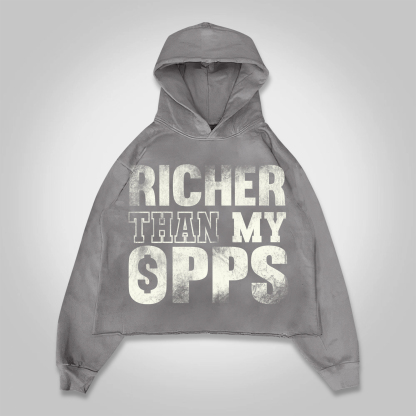 Hellxcity Richer Than My Opps Graphics Cropped Hoodie | HELLXCITY 