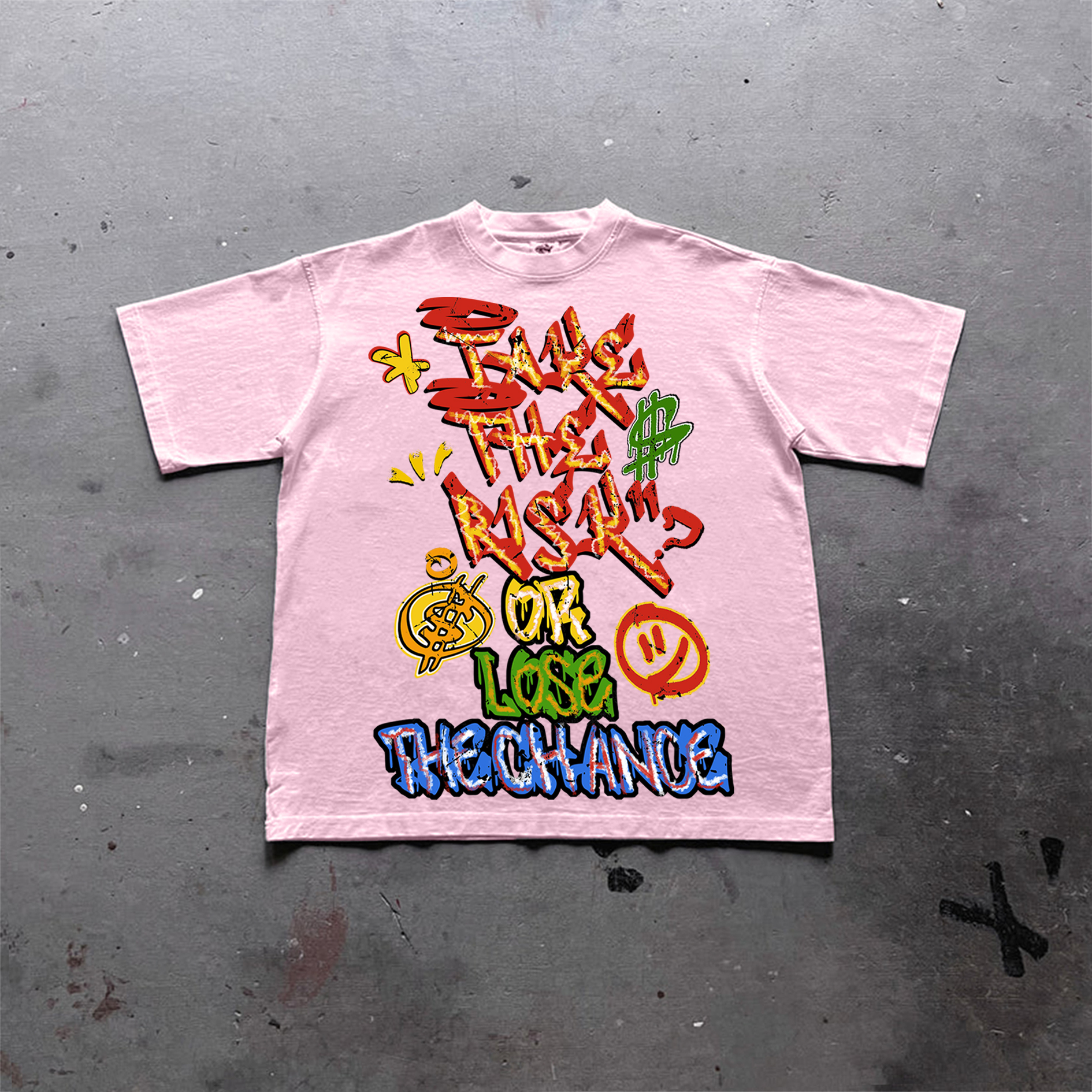 Hellxcity Vintage "Take The Risk" Or "Lose The Chance" Graphic Print Cotton T-Shirt | HellxCity 