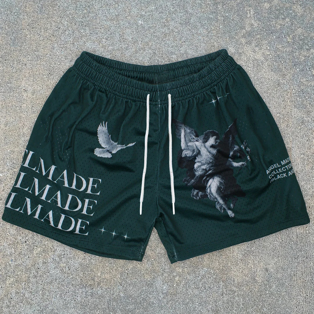Men's Peace Dove Angel Faith Printed Casual Mesh Shorts | HellxCity 
