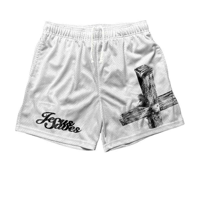 Men's Jesus Saves Print Mesh Shorts | HellxCity 