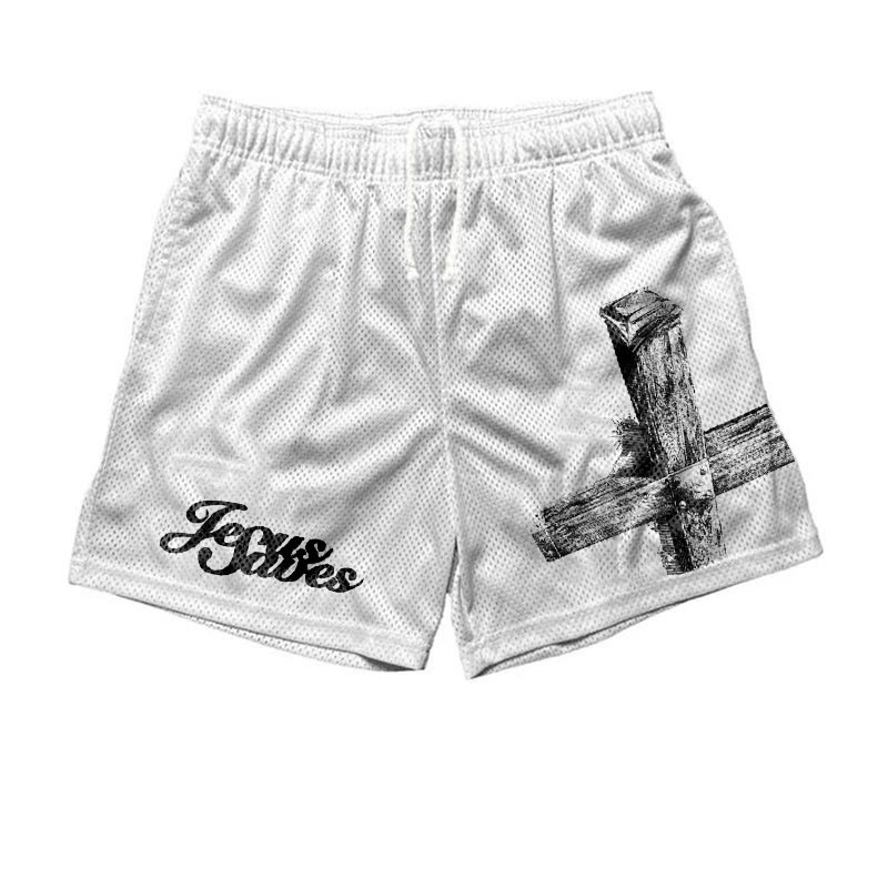 Men's Jesus Saves Print Mesh Shorts | HellxCity 