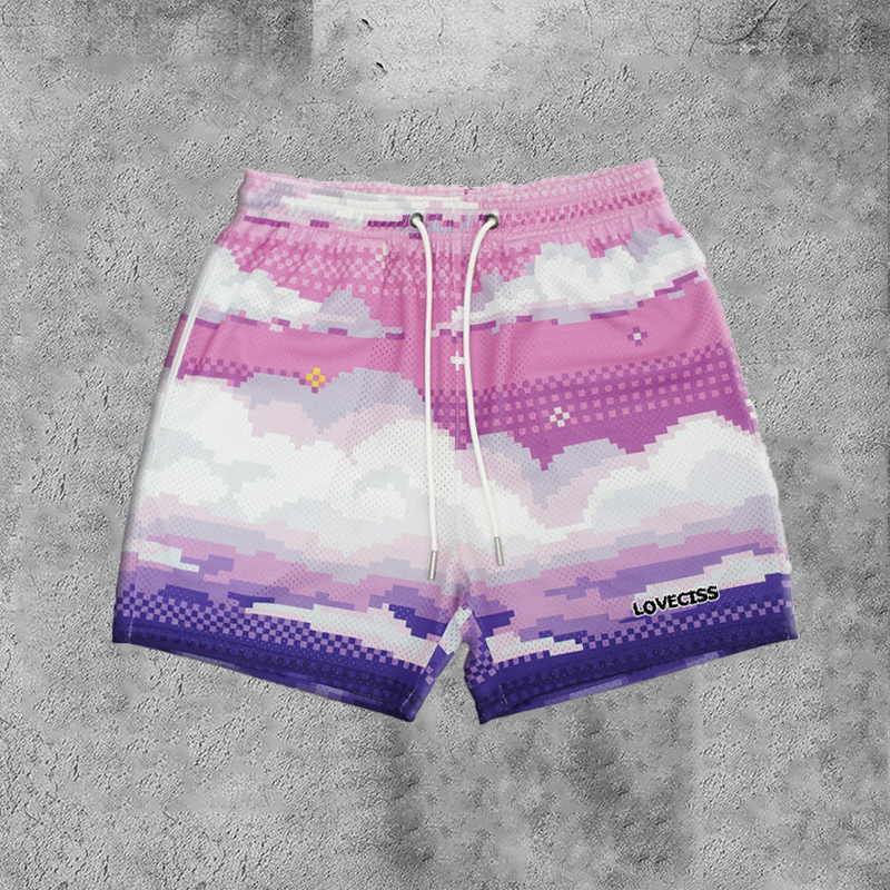 Men's Gradient Sky Fundamental Printing Casual Mesh Shorts | HellxCity 