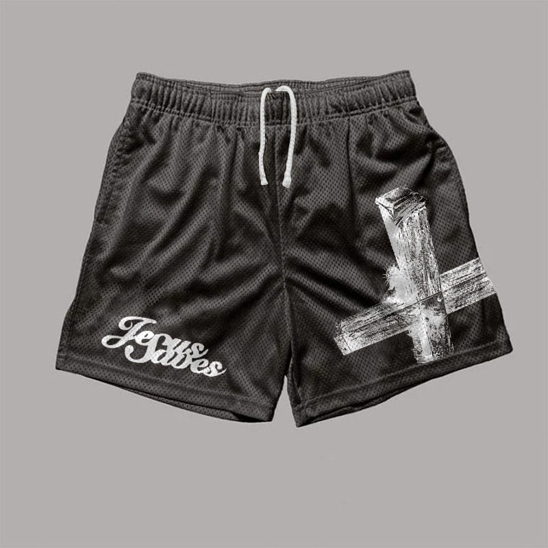 Men's Jesus Saves Print Mesh Shorts | HellxCity 