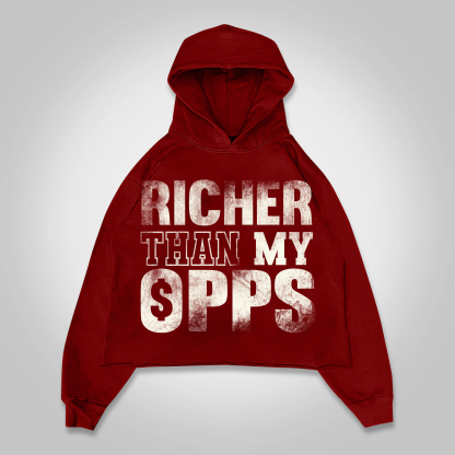 Hellxcity Richer Than My Opps Graphics Cropped Hoodie | HELLXCITY 