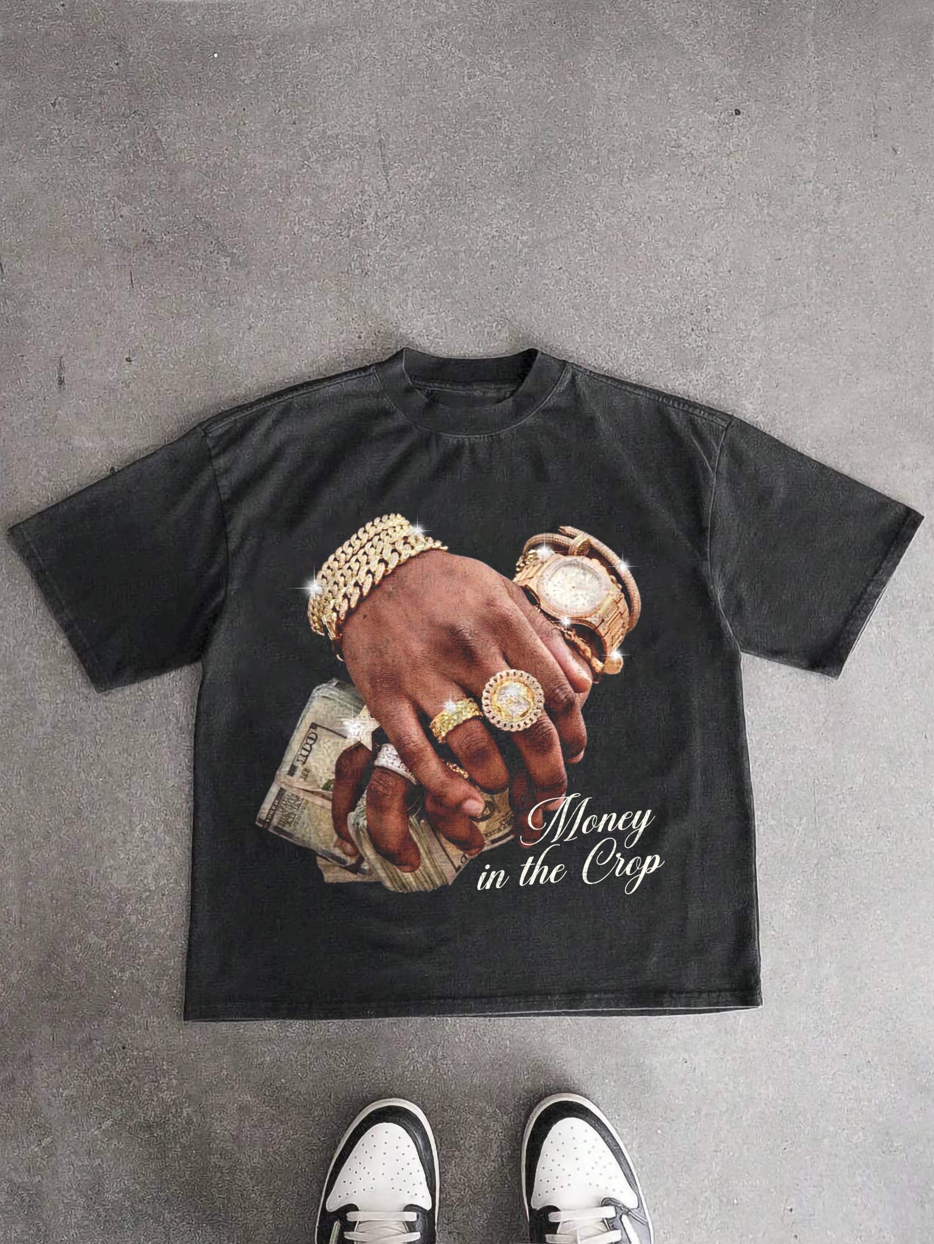 Money In The Bank Jewelry Graphic Acid Wash T-shirt | HellxCity 