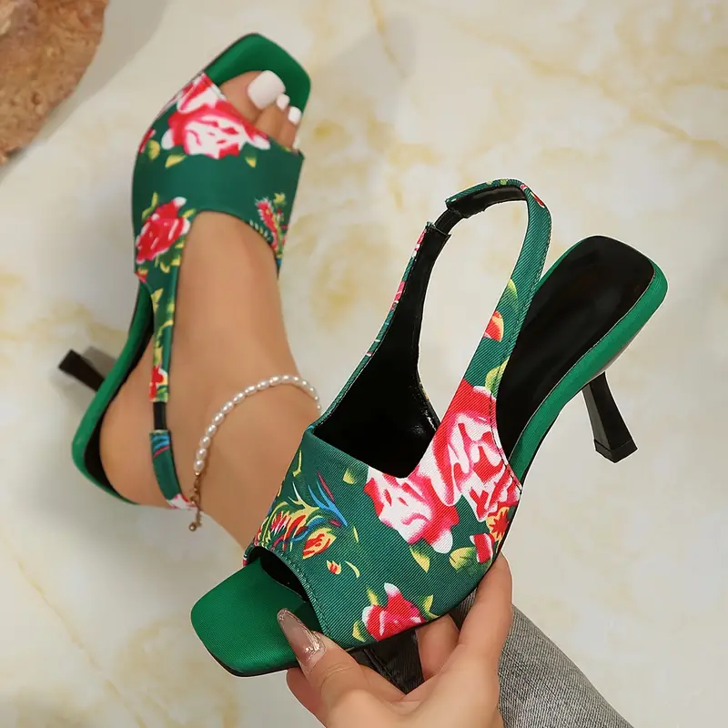 women s flower pattern stiletto heeled sandals fashion details 8