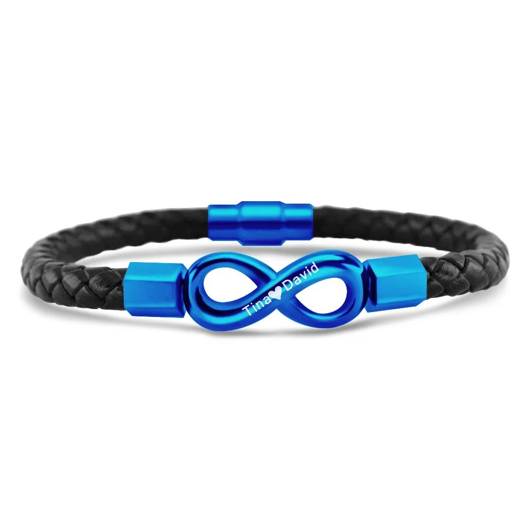 À mon homme, bracelet en cuir infini personnalisé à double nom