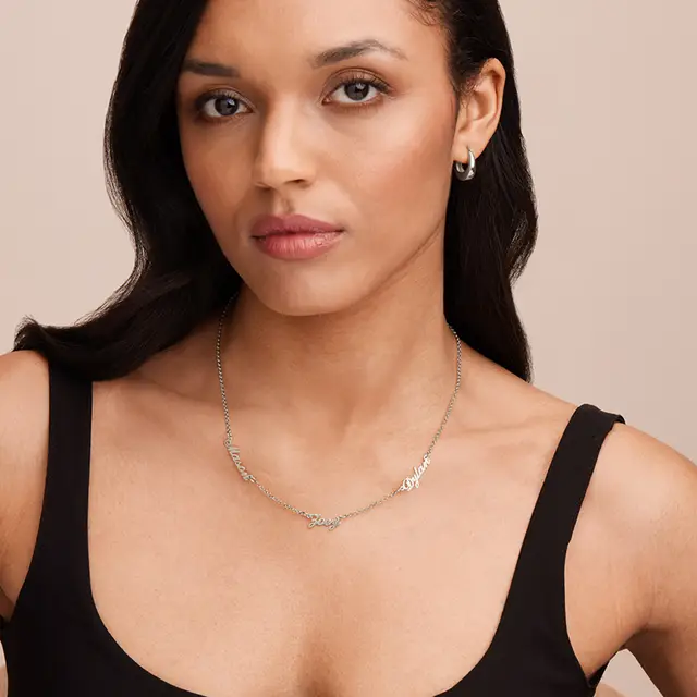 Collier à breloques coeur personnalisé avec prénom et pavé