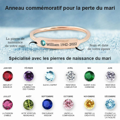 Bague commémorative avec nom et pierre de naissance personnalisée