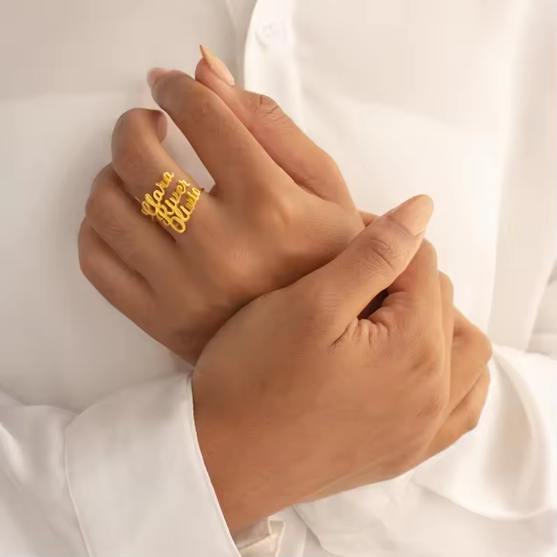 Bagues personnalisées avec prénom – Le cadeau idéal pour les mamans-Taille universelle(Ouverture réglable)